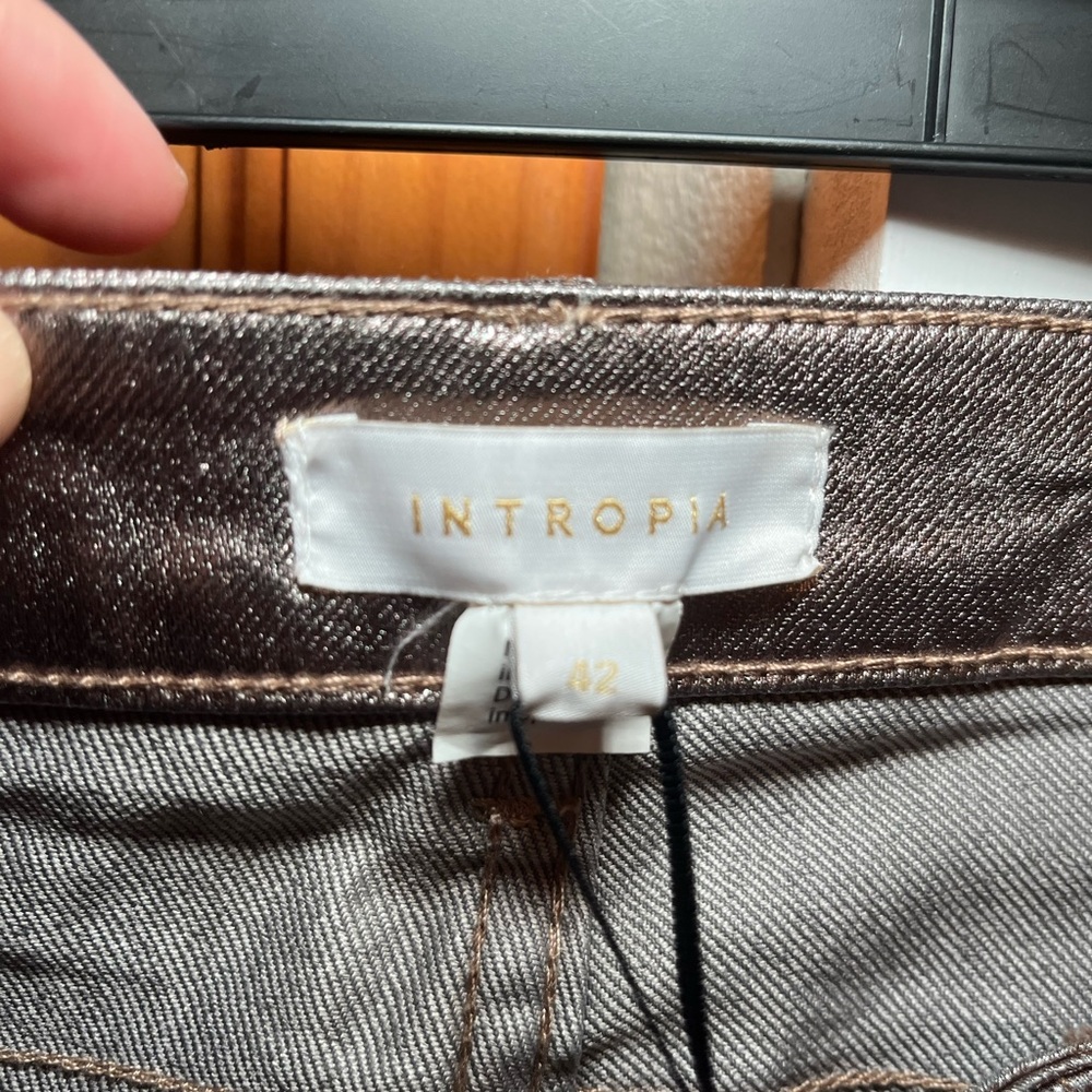 Anthropologie Intropia Metallic Silver Skinny Jeans NWT Sz 10 - Picture 4 of 7
